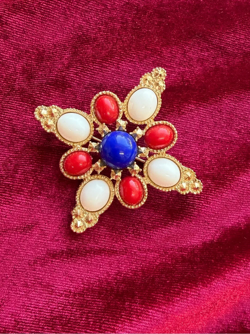 Vintage Sarah Coventry Americana Red White Blue Maltese Cross Brooch